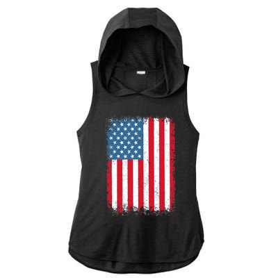 USA Flag American Flag United States of America 4th of July Ladies PosiCharge Tri-Blend Wicking Draft Hoodie Tank