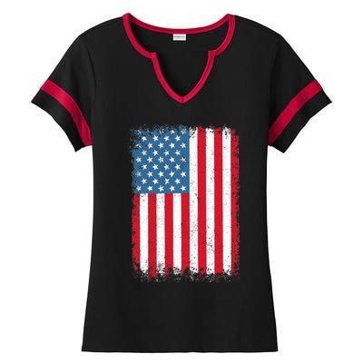 USA Flag American Flag United States of America 4th of July Ladies Halftime Notch Neck Tee