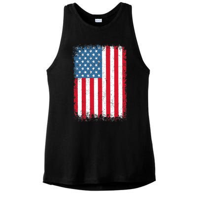 USA Flag American Flag United States of America 4th of July Ladies PosiCharge Tri-Blend Wicking Tank