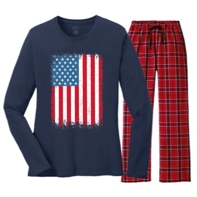 USA Flag American Flag United States of America 4th of July Women's Long Sleeve Flannel Pajama Set 