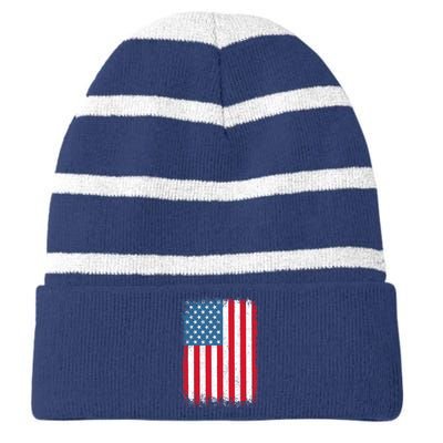 USA Flag American Flag United States of America 4th of July Striped Beanie with Solid Band