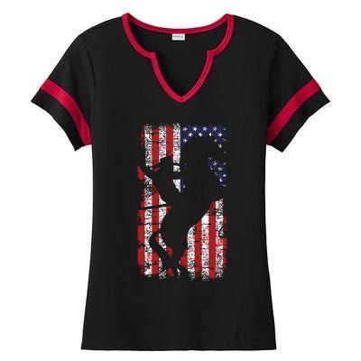 Usa Flag American Pride Texas Equestrian 4th Of July Ladies Halftime Notch Neck Tee