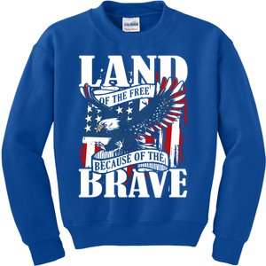 Us Flag America Eagle Land Of The Free Because Of The Brave Great Gift Kids Sweatshirt