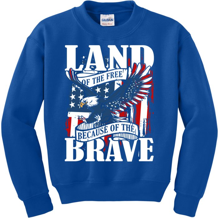 Us Flag America Eagle Land Of The Free Because Of The Brave Great Gift Kids Sweatshirt