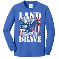 Us Flag America Eagle Land Of The Free Because Of The Brave Great Gift Kids Long Sleeve Shirt