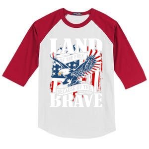 Us Flag America Eagle Land Of The Free Because Of The Brave Great Gift Kids Colorblock Raglan Jersey