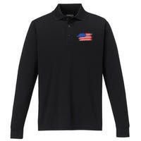 USA Flag American Flag United States of America 4th of July Performance Long Sleeve Polo