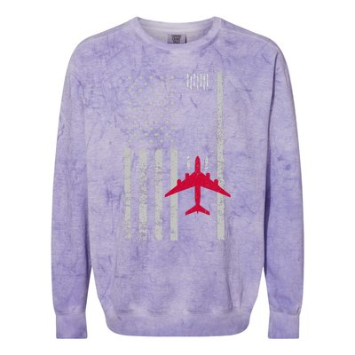 Us Flag Airport Runway! Airplane Pilot Colorblast Crewneck Sweatshirt