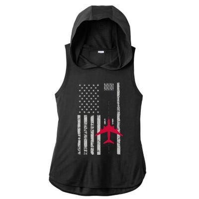 Us Flag Airport Runway! Airplane Pilot Ladies PosiCharge Tri-Blend Wicking Draft Hoodie Tank