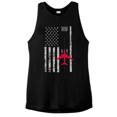 Us Flag Airport Runway! Airplane Pilot Ladies PosiCharge Tri-Blend Wicking Tank