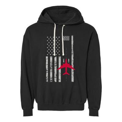 Us Flag Airport Runway! Airplane Pilot Garment-Dyed Fleece Hoodie