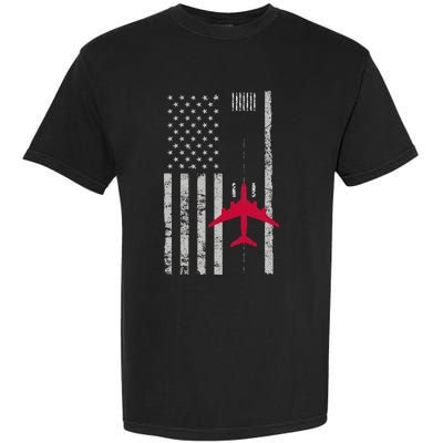 Us Flag Airport Runway! Airplane Pilot Garment-Dyed Heavyweight T-Shirt