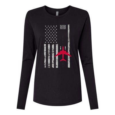 Us Flag Airport Runway! Airplane Pilot Womens Cotton Relaxed Long Sleeve T-Shirt