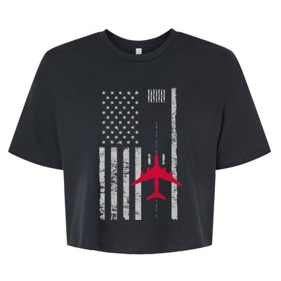 Us Flag Airport Runway! Airplane Pilot Bella+Canvas Jersey Crop Tee