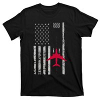 Us Flag Airport Runway! Airplane Pilot T-Shirt