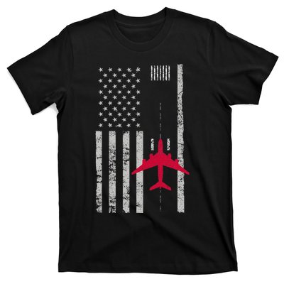 Us Flag Airport Runway! Airplane Pilot T-Shirt