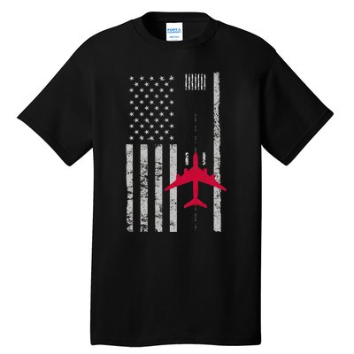 Us Flag Airport Runway! Airplane Pilot Tall T-Shirt