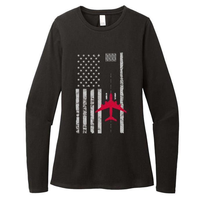 Us Flag Airport Runway! Airplane Pilot Womens CVC Long Sleeve Shirt