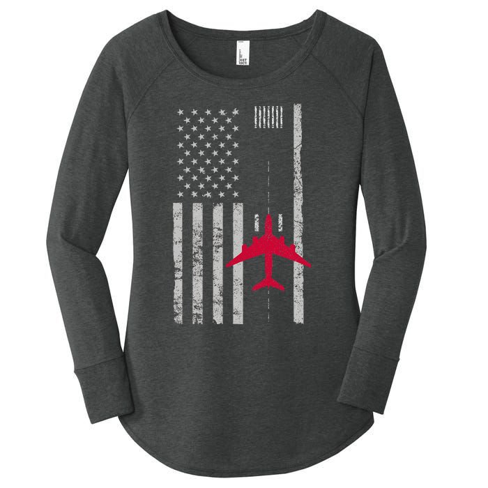 Us Flag Airport Runway! Airplane Pilot Women's Perfect Tri Tunic Long Sleeve Shirt