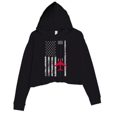 Us Flag Airport Runway! Airplane Pilot Crop Fleece Hoodie