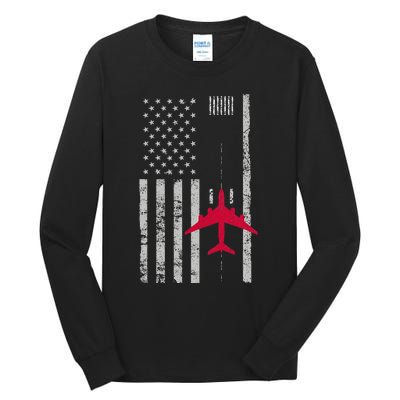 Us Flag Airport Runway! Airplane Pilot Tall Long Sleeve T-Shirt