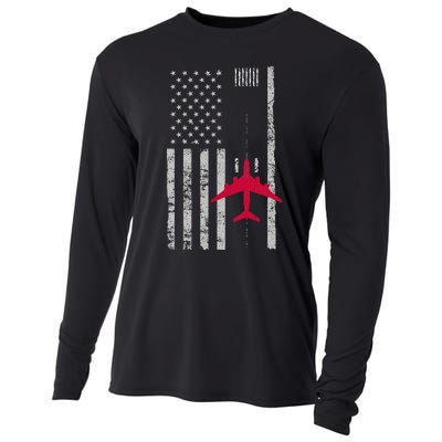 Us Flag Airport Runway! Airplane Pilot Cooling Performance Long Sleeve Crew