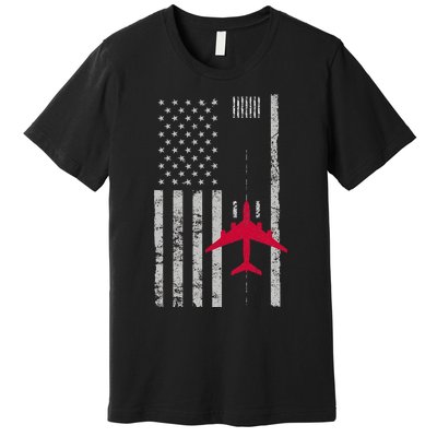 Us Flag Airport Runway! Airplane Pilot Premium T-Shirt