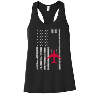 Us Flag Airport Runway! Airplane Pilot Women's Racerback Tank