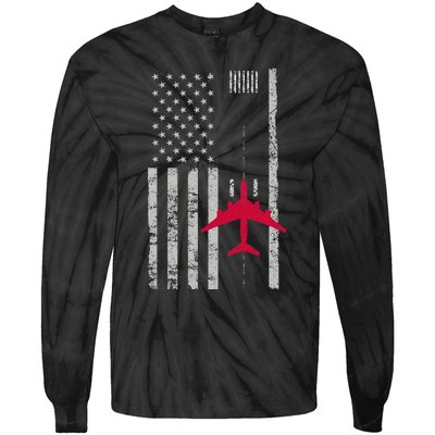 Us Flag Airport Runway! Airplane Pilot Tie-Dye Long Sleeve Shirt