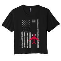 Us Flag Airport Runway! Airplane Pilot Women's Crop Top Tee