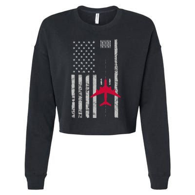 Us Flag Airport Runway! Airplane Pilot Cropped Pullover Crew