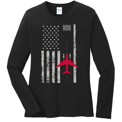 Us Flag Airport Runway! Airplane Pilot Ladies Long Sleeve Shirt