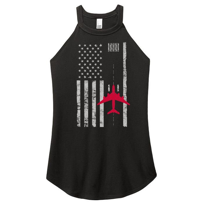 Us Flag Airport Runway! Airplane Pilot Women's Perfect Tri Rocker Tank