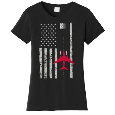 Us Flag Airport Runway! Airplane Pilot Women's T-Shirt