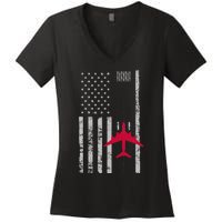 Us Flag Airport Runway! Airplane Pilot Women's V-Neck T-Shirt