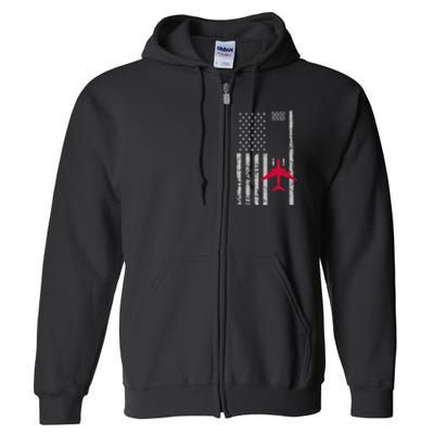 Us Flag Airport Runway! Airplane Pilot Full Zip Hoodie