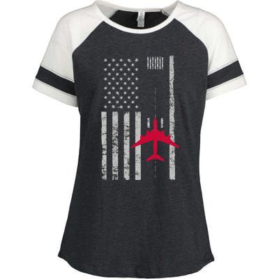 Us Flag Airport Runway! Airplane Pilot Enza Ladies Jersey Colorblock Tee