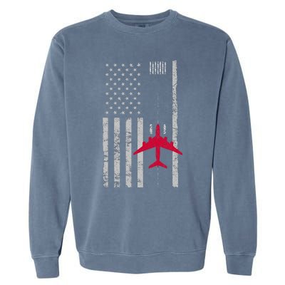 Us Flag Airport Runway! Airplane Pilot Garment-Dyed Sweatshirt