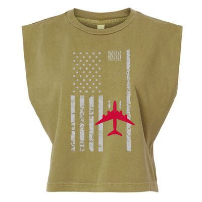 Us Flag Airport Runway! Airplane Pilot Garment-Dyed Women's Muscle Tee