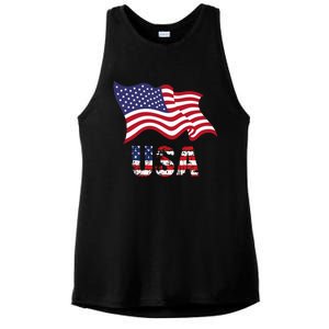 Usa Flag American United States Of America Ladies PosiCharge Tri-Blend Wicking Tank