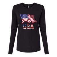 Usa Flag American United States Of America Womens Cotton Relaxed Long Sleeve T-Shirt