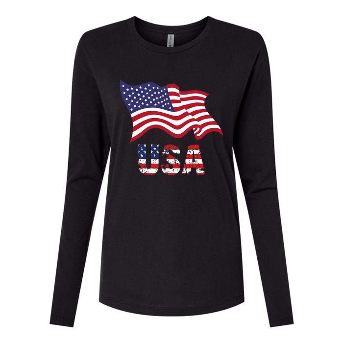 Usa Flag American United States Of America Womens Cotton Relaxed Long Sleeve T-Shirt