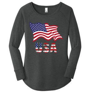 Usa Flag American United States Of America Women's Perfect Tri Tunic Long Sleeve Shirt