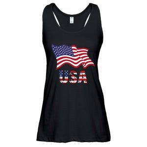 Usa Flag American United States Of America Ladies Essential Flowy Tank