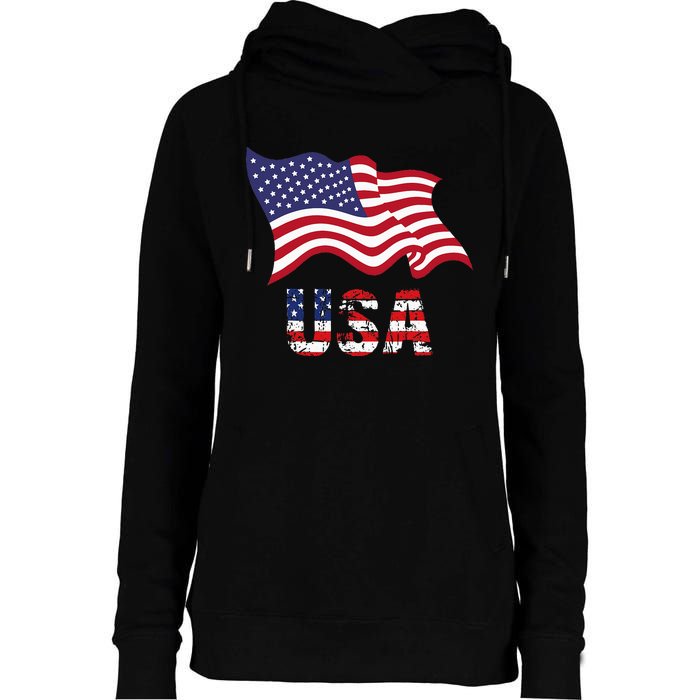 Usa Flag American United States Of America Womens Funnel Neck Pullover Hood