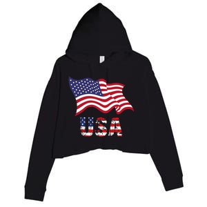 Usa Flag American United States Of America Crop Fleece Hoodie