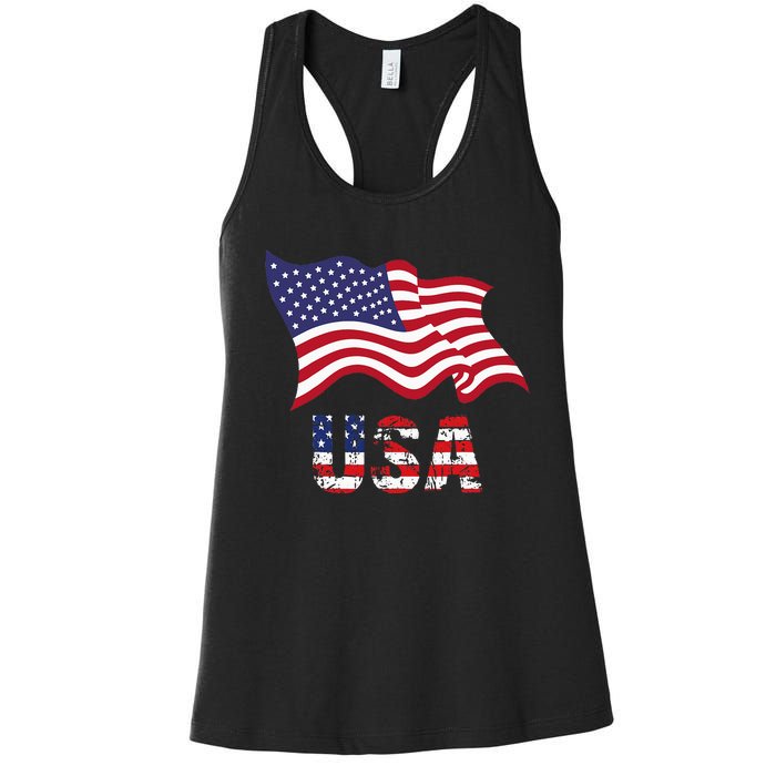 Usa Flag American United States Of America Women's Racerback Tank