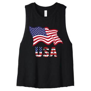 Usa Flag American United States Of America Women's Racerback Cropped Tank