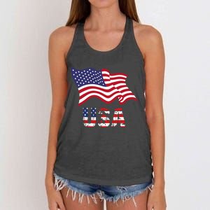 Usa Flag American United States Of America Women's Knotted Racerback Tank