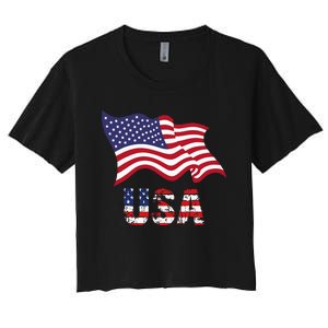 Usa Flag American United States Of America Women's Crop Top Tee